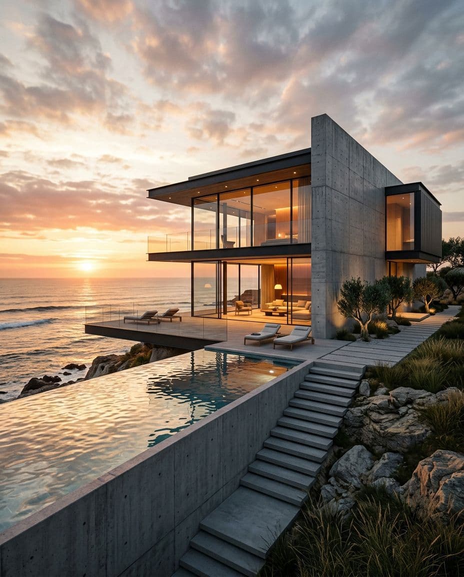 Промпт «Modern Glass Villa — киношный экстерьер» — результат генерации